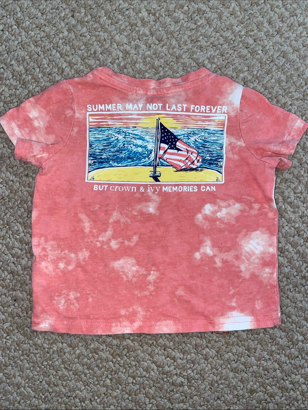 Crown & ivy baby boy coral / white  tie dye flag print shirt size 18mo